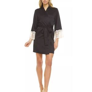 Flora by Flora Nikrooz Black & Silver Lace Robe Size L NWT